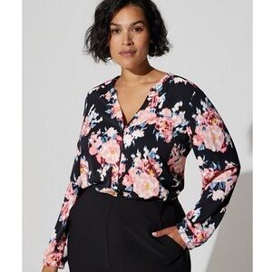 TORRID Studio Crepe de Chine Floral Button Front Long Sleeve Blouse